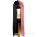 Half Black Half Grey Straight Wig For Girls